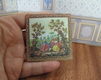 Painel decorativo antigo e romântico para casa de bonecas. Miniatura em escala 1:12 de painel de parede barroco para casa de bonecas. Casa de bonecas rococó. Decoração de parede para casa de bonecas em estilo francês.