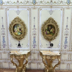 Dollhouse romantic Oval  french frame picture. Wall Decor miniature brocante style gold.  1:12 Miniature frame dollhouse print picture.