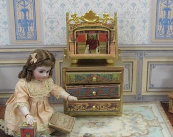 NEW* Dollhouse Miniature Puppet theater for Dollhouse toy theatre. Victorian paper theater for doll House. 1:12 Scale Handcrafted miniature.