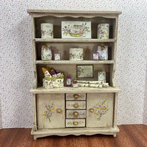 Dollhouse perfumery cabinet .Dollhouse Miniature Filled wild herbs cabinet. Display stand inspired Toiletries french. Miniature bath.