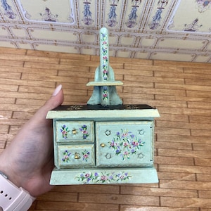 OOAK Miniature Dollhouse hand-painted kitchen stove - French dollhouse shabby chic 1:12th scale furniture. Miniature vintage kitchen stove.