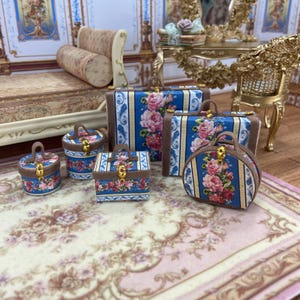 Dollhouse Miniature Rococo Travel Collection suitcases for dollhouses. 1:12 scale luggage Miniature collector. Miniature Shabby set Suitcase