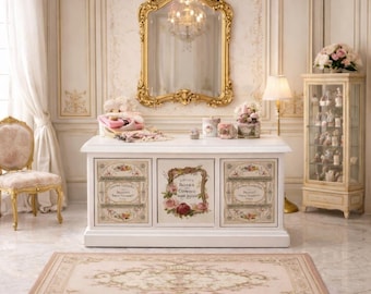 Mostrador de tienda en miniatura estilo shabby chic para casa de muñecas, tienda de exhibición en miniatura, sala de costura, mostrador de señora francesa, decoración de tienda, mostrador de tienda 1,12