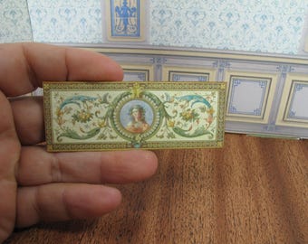 Painel decorativo antigo e romântico para casa de bonecas. Miniatura em escala 1:12 de painel de parede barroco para casa de bonecas. Casa de bonecas rococó. Decoração de parede para casa de bonecas em estilo francês.