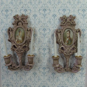 1:12 Shabby romantic wall chandelier. French style baroque decoration for dollhouse miniature collectors. Dollhouse white  rococo-rocaille