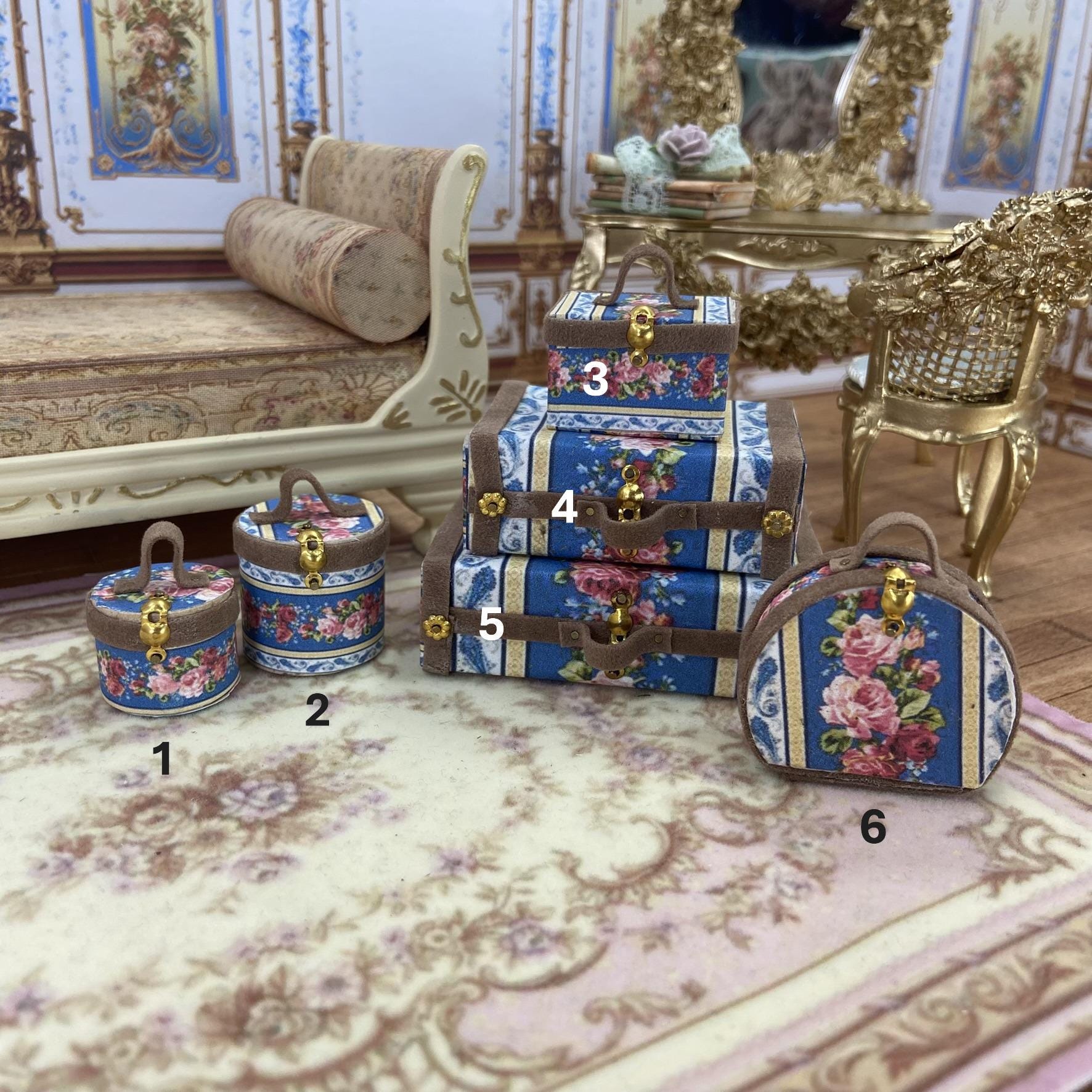 Travel Trunk Rococo Dollhouse Miniature Rococo Travel Collection Suitcases for Dollhouses ...