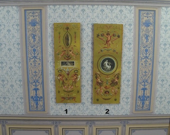 Painel decorativo antigo e romântico para casa de bonecas. Miniatura em escala 1:12 de painel de parede barroco para casa de bonecas. Casa de bonecas rococó. Decoração de parede para casa de bonecas em estilo francês.