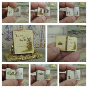 Miniature illustrated book  Beauty and the beast book child. 1:12 Miniature books & toys for dollhouse collectors. Dollhouse open bookchild.
