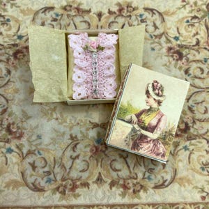 Dollhouse Miniature lady victorian blouse in its box. 1:12 Dollhouse Miniature home & doll complements items for dollhouse collectors.