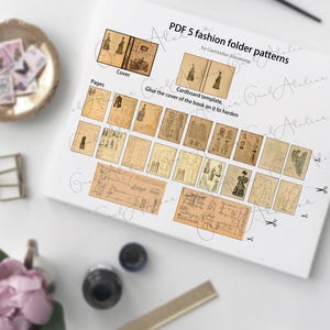 Fashion Folder Patterns. Dollhouse Miniature Lady prints with Pages printable. DIGITAL DOWNLOAD. 1:12 -1,6 OPENABLE illustrated book.