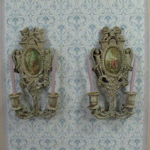 1:12 Shabby romantic wall chandelier. French style baroque decoration for dollhouse miniature collectors. Dollhouse white  rococo-rocaille.