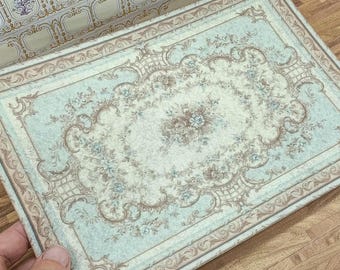 LOW COST miniature Abusson rug. Miniature 1:12 French Aubusson rug. Elegant dollhouse rug in various sizes. Blue Shabby chic carpet. Rococo.