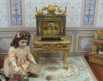 NEW* Dollhouse Miniature Puppet theater for Dollhouse toy theatre. Victorian paper theater for doll House. 1:12 Scale Handcrafted miniature.