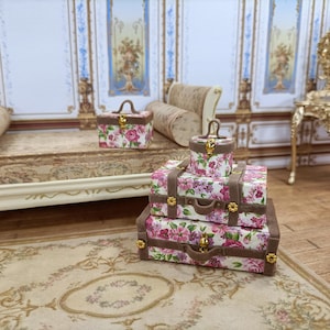 Dollhouse Miniature Four Luggage suitcases for dollhouses. 1:12 Miniature luggage Miniature collector. Miniature Shabby set Suitcase. Gael