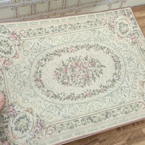 LOW COST miniature Abusson rug. Miniature 1:12 French Aubusson rug. Elegant dollhouse rug in various sizes. Pink Shabby chic carpet. Rococo.