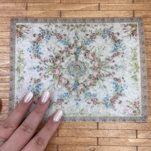 LOW COST miniature Abusson rug. Miniature 1:12 French Aubusson rug. Elegant dollhouse rug in various sizes.  Shabby chic carpet. Rococo.