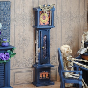 OOAK Miniature Haunted dollhouse  watch hallowen skeleton clock. Dollhouse gothic 1,12 th  furniture, Halloween creepy dollhouse  miniature.