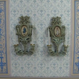 1:12 Shabby romantic wall chandelier. French style baroque decoration for dollhouse miniature collectors. Dollhouse white  rococo-rocaille