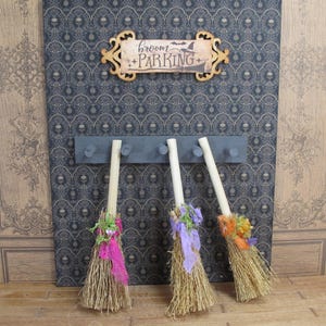 OOAK Witch Broom Parking, Romantic Brooms Miniature Haunted dollhouse. Gothic 1,12 scale Halloween Creepy Dollhouse miniature  Magic  Witch