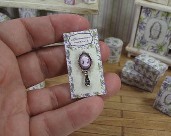 NEW**Dollhouse Lavender french card hand mirror. 1:12 Miniature cameo lavender  Miniature perfumery bath complements for dollhouses & shops.