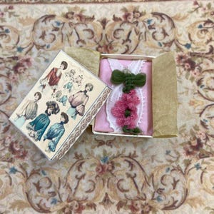 Dollhouse Miniature lady victorian blouse in its box. 1:12 Dollhouse Miniature home & doll complements items for dollhouse collectors.