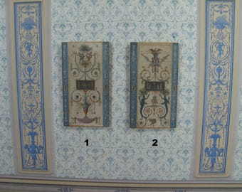Painel de brocante romântico antigo para casa de bonecas. Painel de parede barroco em miniatura para casa de bonecas 1:12. Casa de bonecas rococó. Decoração de parede para casa de bonecas em estilo francês.