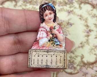 Miniature vintage victorian calendar dollhouse. Miniature decor items for dollhouse collectors. 1:12 Dollhouse Miniature collection calendar