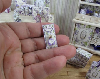 NEW**Dollhouse Lavender french card bottle soap. 1:12 Miniature display soap. Miniature perfumery bath complements for dollhouses & shops.