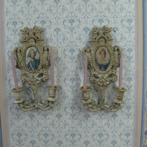 1:12 Shabby romantic wall chandelier. French style baroque decoration for dollhouse miniature collectors. Dollhouse white  rococo-rocaille.