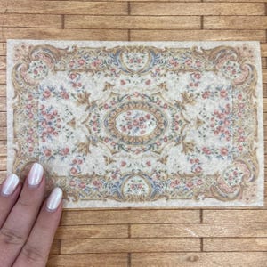 LOW COST miniature Abusson rug. Miniature 1:12 French Aubusson rug. Elegant dollhouse rug in various sizes. Pink Shabby chic carpet. Rococo.