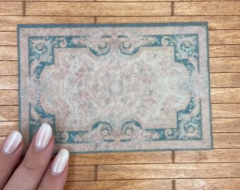 LOW COST miniature Abusson rug. Miniature 1:12 French Aubusson rug. Elegant dollhouse rug in various sizes. Blue Shabby chic carpet. Rococo.