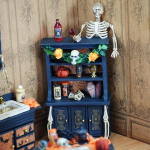 OOAK Haunted Skeleton Kitchen Cabinet, 1:12 Scale Gothic Dollhouse Furniture, Spooky Halloween Miniature, Creepy Horror Decoration Miniature