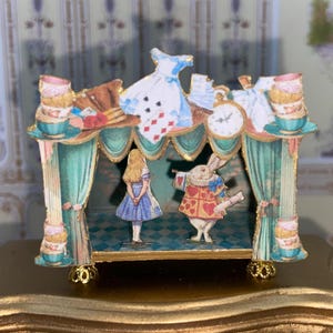 NEW**Dollhouse Miniature theatre Alice in Wonderland scene. Fairytale Paper theater for doll House.1:12 Scale Handcrafted Miniature theatre.