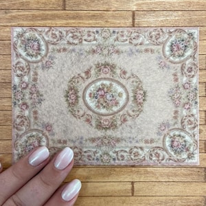 LOW COST miniature Abusson rug. Miniature 1:12 French Aubusson rug. Elegant dollhouse rug in various sizes. Pink Shabby chic carpet. Rococo.