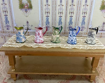 Dollhouse toile de jouy french pitcher. 1:12 Perfumery jug dollhouse miniature. Miniature perfumery bath complements for dollhouses & shops.