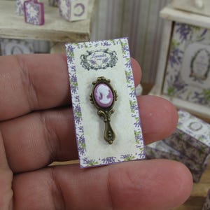 NEW**Dollhouse Lavender french card hand mirror. 1:12 Miniature cameo lavender  Miniature perfumery bath complements for dollhouses & shops.