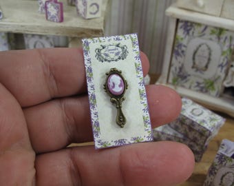 NEW**Dollhouse Lavender french card hand mirror. 1:12 Miniature cameo lavender  Miniature perfumery bath complements for dollhouses & shops.