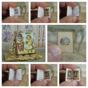 Miniature illustrated book punch and judy book child. 1:12 Miniature books & toys for dollhouse collectors. Dollhouse openable bookchild.