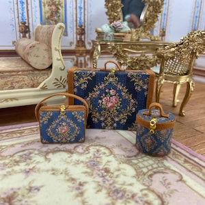Dollhouse Miniature Floral Nostalgia Collection suitcases for dollhouse 1:12 scale luggage Miniature collector Miniature Shabby set Suitcase