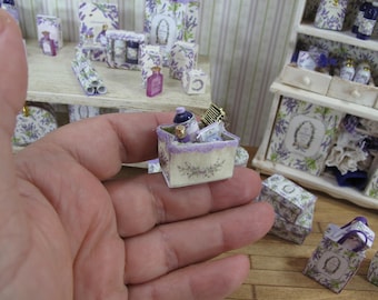 NEW**Dollhouse Lavender french beauty bag. Dollhouse lavender filled toilet bag. 1:12 Luggage dolls. Miniature perfumery bath complements.