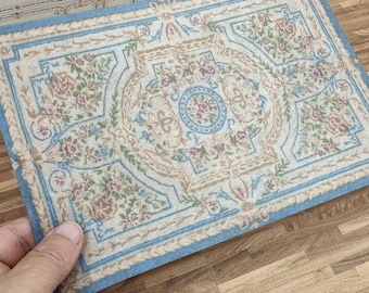 LOW COST miniature Abusson rug. Miniature 1:12 French Aubusson rug. Elegant dollhouse rug in various sizes. Blue Shabby chic carpet. Rococo.