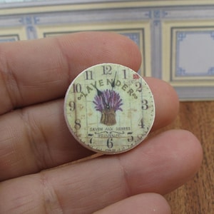 NEW**Dollhouse Lavender french wall clock. 1:12 lavander clock. Miniature perfumery bath complements for dollhouses & shops.