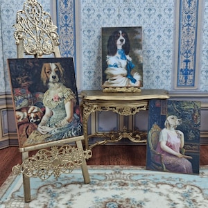 OFFER**Dollhouse Miniature French Dogs panel Dollhouse 1:12 Shabby brocante panel Dollhouse painting Dollhouse Rococo decor Panels collector