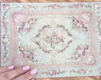 Alfombra Aubusson en miniatura de bajo coste. Alfombra Aubusson francesa en miniatura a escala 1:12. Elegante alfombra para casa de muñecas, tamaño grande: 23 x 17 cm (9 x 6,6 pulgadas).