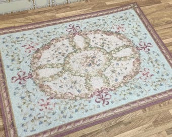 LOW COST miniature Abusson rug. Miniature 1:12 French Aubusson rug. Elegant dollhouse rug in various sizes. Blue Shabby chic carpet. Rococo.