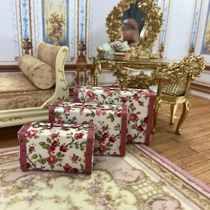 Dollhouse Miniature Passion Floral Collection suitcases for dollhouse. 1:12 scale luggage Miniature collector.Dollhouse Miniature Shabby set