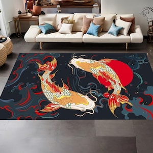 Japanese Koi Fish Rug, Japanese Rug, Koi Fish Rug, Koi Rug,Fish Patterned Rug, Area Rug, Living Room Rug, Colorful Rug,Bedroom Rug, Non Slip