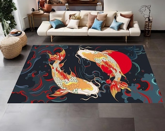 Japanese Koi Fish Rug, Japanese Rug, Koi Fish Rug, Koi Rug,Fish Patterned Rug, Area Rug, Living Room Rug, Colorful Rug,Bedroom Rug, Non Slip
