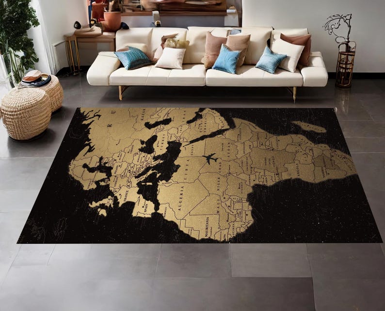 World Map Rug, Map Rug, Africa Map Rug, Europe Map Rug, Salon Decor ...