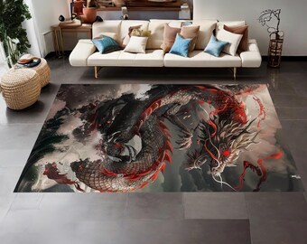 Tappeto giapponese con drago, tappeto ispirato al fantasy, tappeto astratto, tappeto per sala giochi, tappeti per soggiorno, tappeto decorativo per la casa, antiscivolo